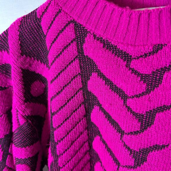 VTG 80s The Great American Sweater Co. Pink Purple 3D Chunky LS  Sweater M - Picture 4 of 12